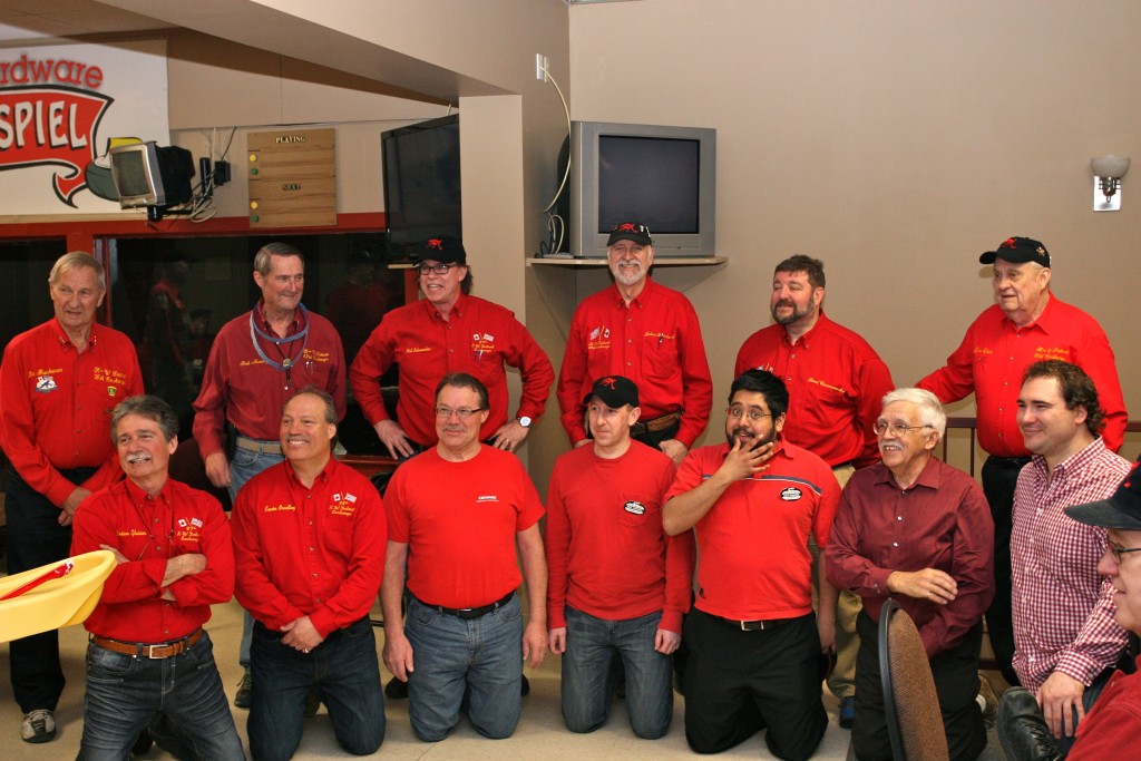 The new members are knelling awaiting their turn with their sponsors behind. Kneeling are Brian Gleiser, Kevin Bradley, ?1, Bret Jackson, Alex Sanchez, Marcus Baker and ?2 Standing: Joe Buchanan, Bob Mooney, Matt Schumacher, John Dankeart, Paul Carmouche and Don Sloat